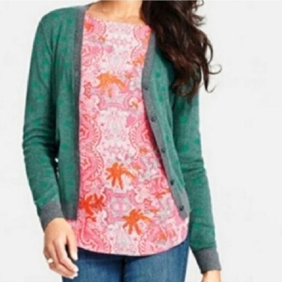 cAbi Retro Green Polka Dot Grey Trim Button Front Knit Cardigan Large - Picture 8 of 16